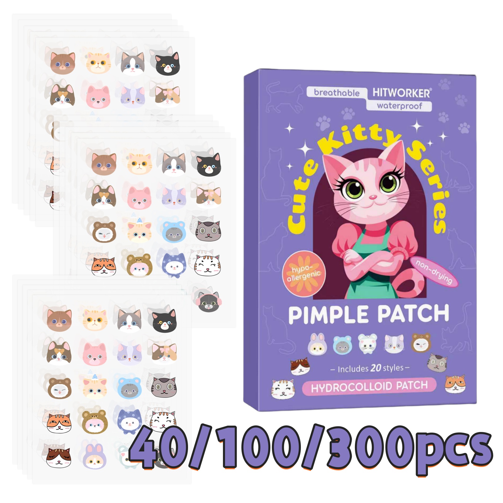 40/100/300pcs Cartoon Cat Acne - Face Oil review and price